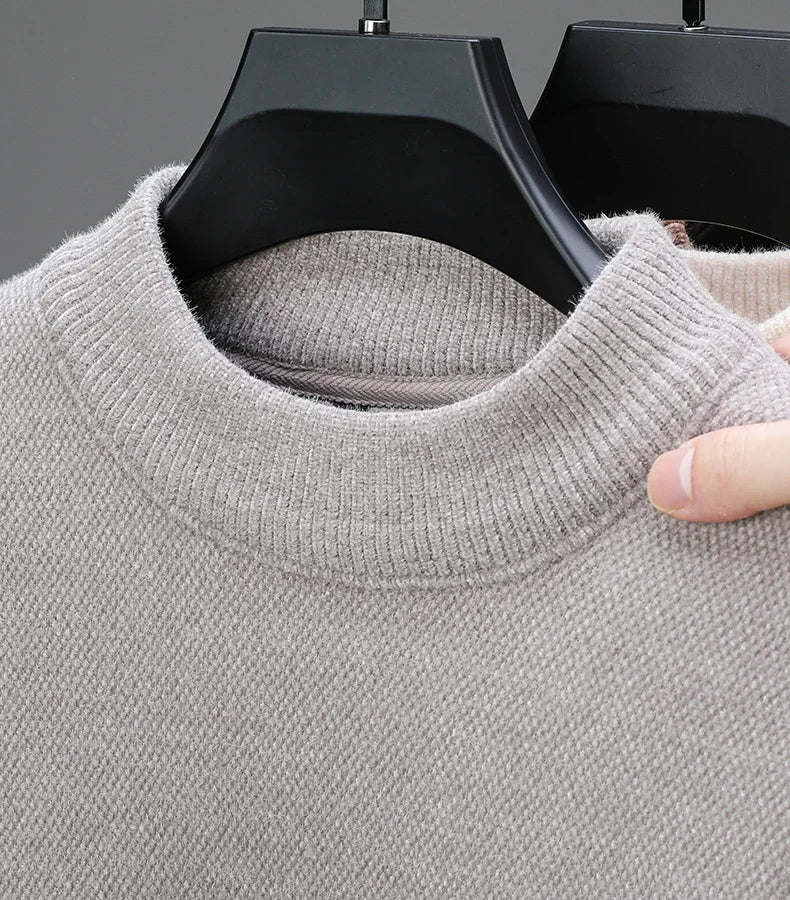 Luxury high-end round neck sweater men's winter trend brand embroidered Korean version casual plush warm thick knitted pullover