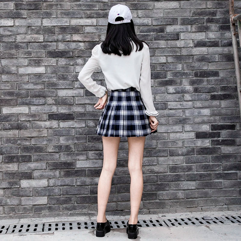 Harajuku Short Skirt New Korean Women Zipper High Waist School Girl Pleated Plaid Sexy Mini Preppy Style Falda Sexy Mujer.