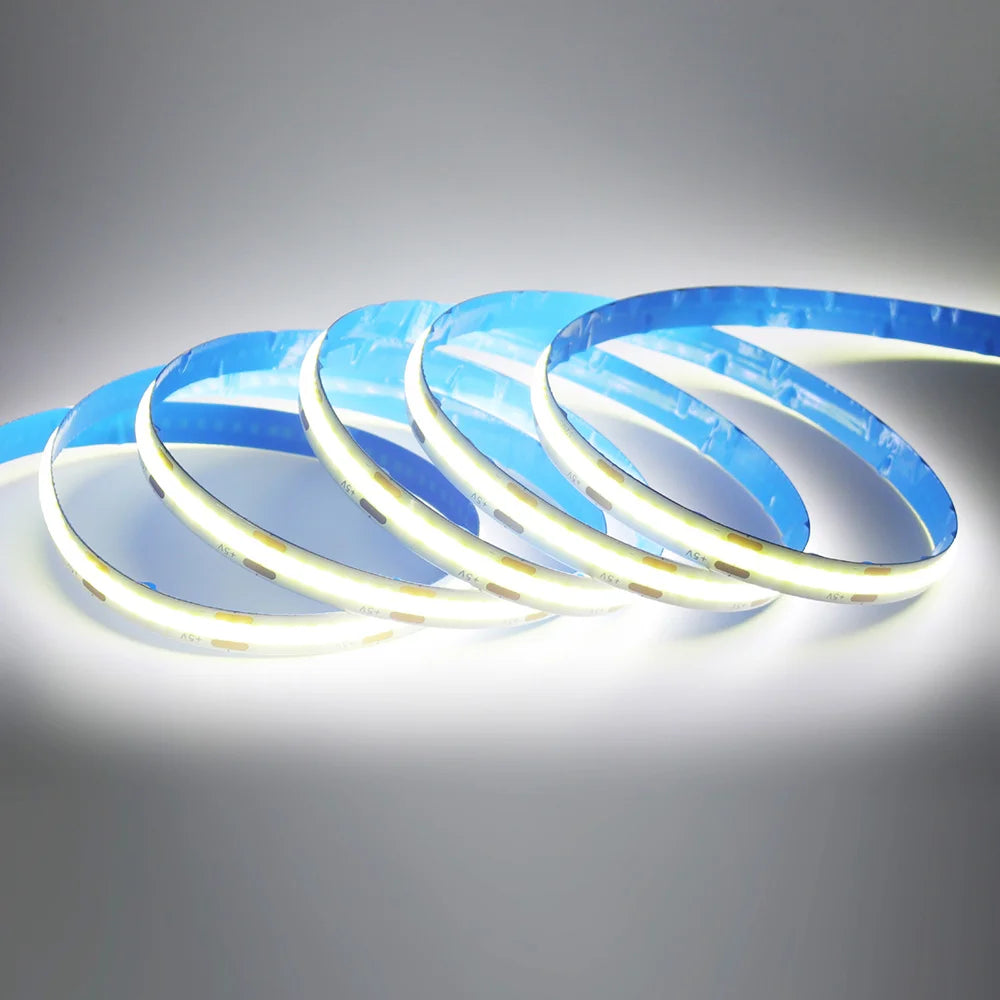 5 V USB-COB-LED-Streifen mit 2-poligem DC-Stecker, 3000 K, 4000 K, 6000 K, 320 LEDs, flexibles Band, lineare Beleuchtung mit hoher Dichte.