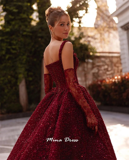 Mina Maßgeschneiderte Perlen, luxuriöse Damen-Abendkleider für besondere Anlässe, quadratischer Führer, rückenlang, Party, elegante Frau, Abschlussball.