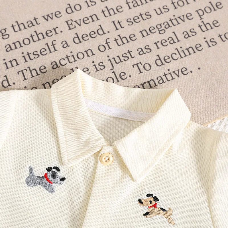 Baby Sommer Kleidung 0-2T Cartoon Hunde Stickerei Kurzarm Romper Infant Jungen Revers Shorts Ein Stück Kleinkind outfit.