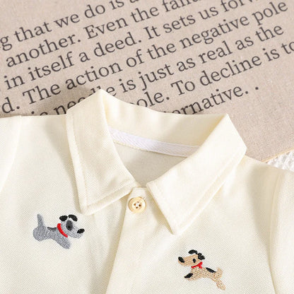 Baby Sommer Kleidung 0-2T Cartoon Hunde Stickerei Kurzarm Romper Infant Jungen Revers Shorts Ein Stück Kleinkind outfit.