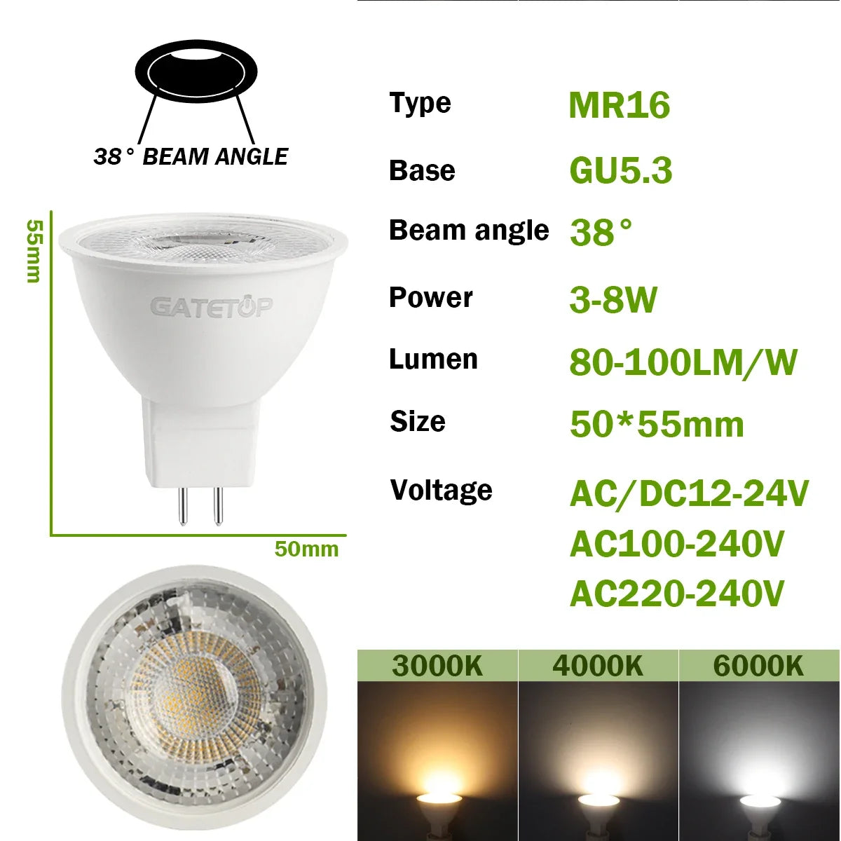 10PCS MR16 LED Strahler Birne GU5.3 Lampada AC 110V 220V 12V Bombillas Spot Licht Ersetzen Die 50W Halogen Lampe Hause Derection.