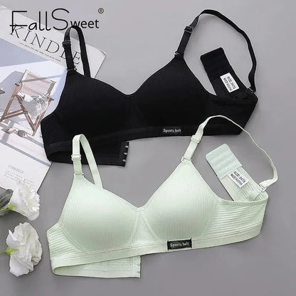 FallSweet Women's Wireless Bra Active Bra Teen Students' Bras Seamleass Lingerie Comfortable V-Shaped Gathering Underwear AB Cup.