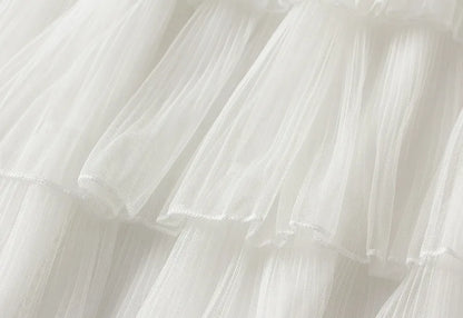 Beiyingni Woman Mesh Long Midi Cake Skirt Solid Color Elegant French Tiered Fairy Tulle Skirts Khaki Casual High Waist Faldas.