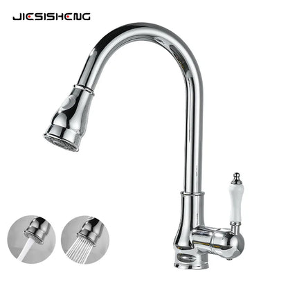 Antique Brass Kitchen Faucet Pull Out Spout Kitchen Faucets Black Single Hole Swivel Hot Cold Water Kitchen Mixers Taps