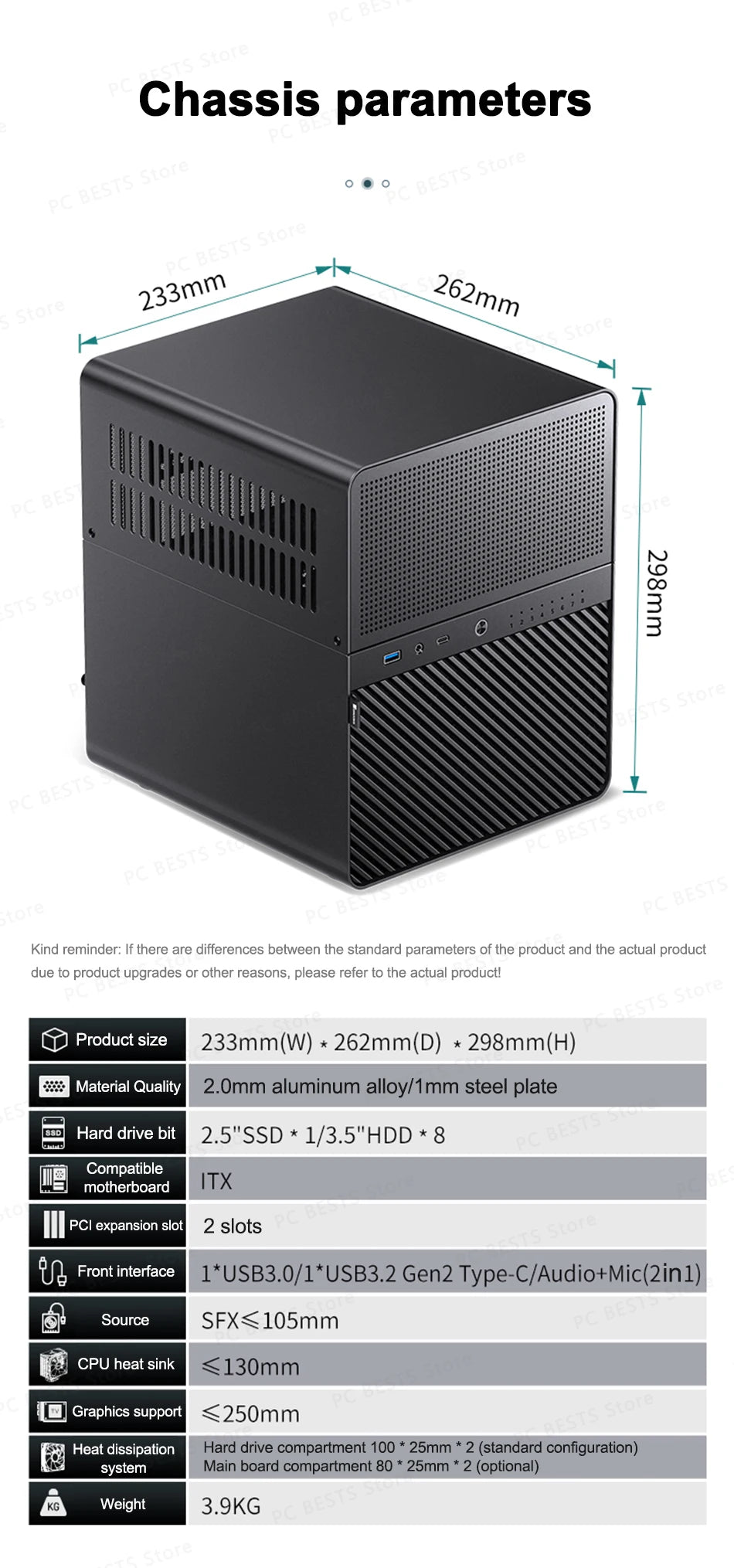 Jonsbo N3 NAS ITX Mini Case All-In-One Aluminum Office Desktop Chassis 8 Hard Disk Location Support 250mm Graphics Card PC Case