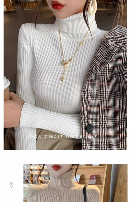 2025, Basis Pullover Herbst Winter Dicken Rollkragenpullover Beiläufige Dünne Gestrickte Pullover Koreanischen Stil Einfache Basis Schicht Warme Tops.