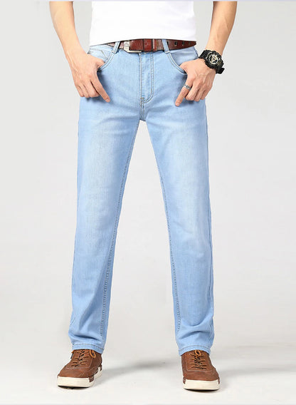 Wthinlee Spring Summer Business Jeans Men Light Blue Casual Straight Stretch Fashion Classic Work Denim Trousers Brand Clothing.