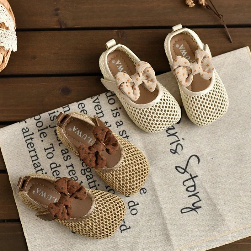 Children Girls Mesh Sandals Baby Summer Toddlers Fashion First Walker Shoes Causal Bowknot Sweet Kids Soft Sandals Breathable.