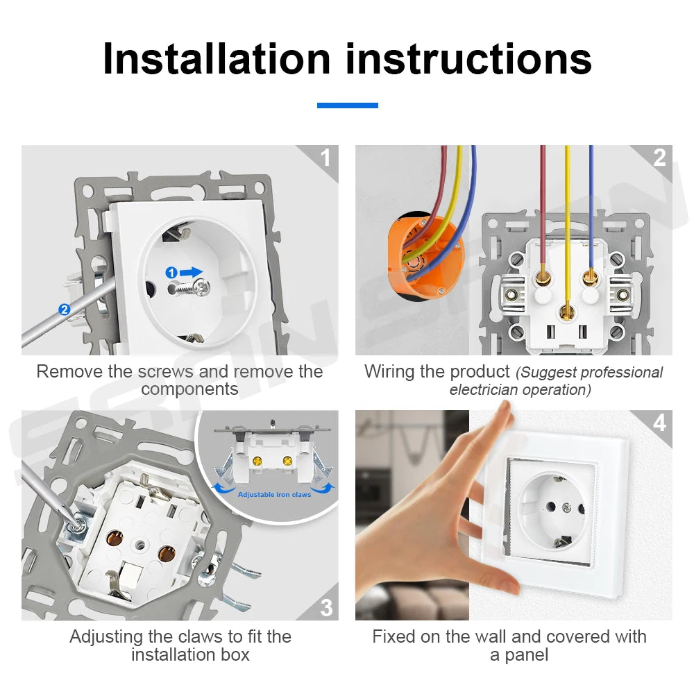 SRAN F6 Serie mehrere Rahmen Weiße Panel aus gehärtetem Glas, EU FR UN-Steckdosen und Schalter Dimmer-Lüfter-Fußlampe Rj45-Modul DIY.