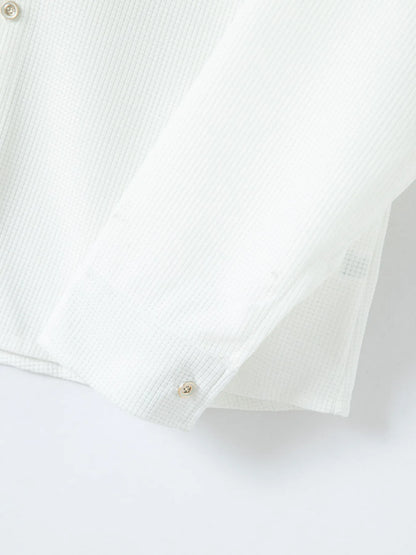 2025 Spring and autumn new men's daily casual waffle cardigan long-sleeved shirt two pants suit.