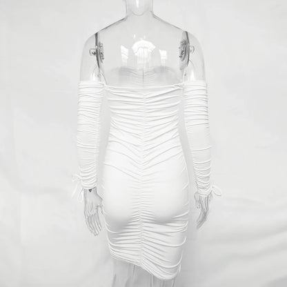 Arctic Cat Frauen Herbst Winter Verband Kleid Frauen 2022 Sexy Off Schulter Lange Hülse Dünne Elastische Bodycon Party Kleider Vestidos