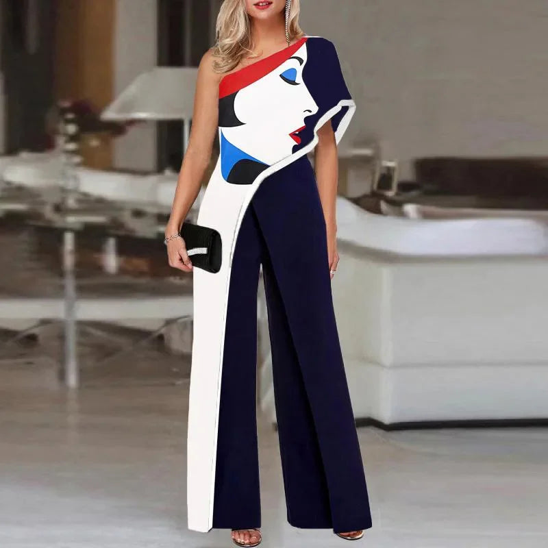 Fashionable Printed Loose-Fit Women's Jumpsuit Casual Style Cross-Border Amazon Style 2022 Women's Clothing Bell Bottoms.