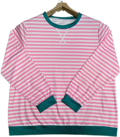 2024 Plus Size Europa und die Vereinigten Staaten Herbst und Winter neue Rundhals ausschnitt gestreifte lose lang ärmel ige Hoodie Frau.