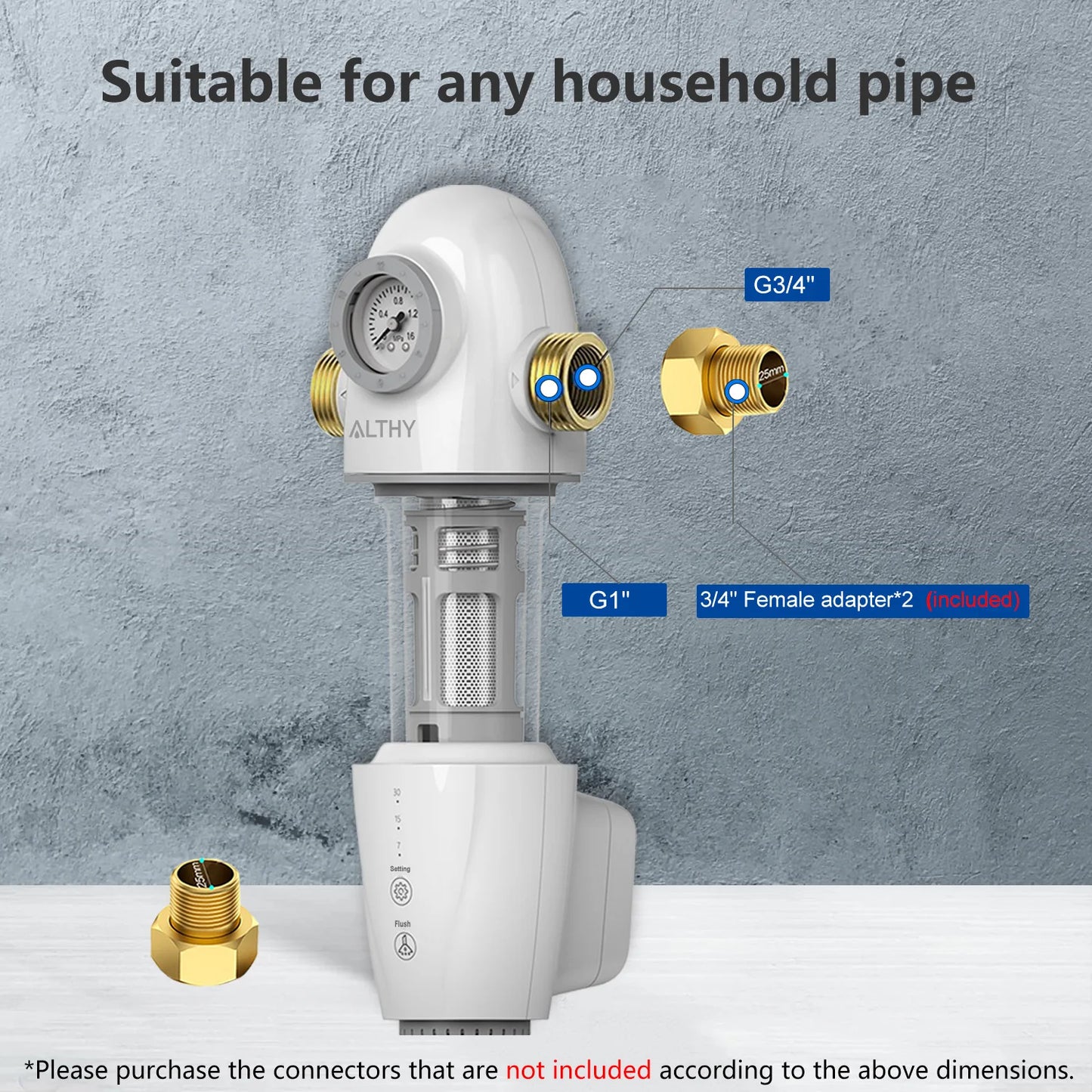 ALTHY PRE-AUTO2 Automatic Flushing Backwash Prefilter Spin Down Sediment Water Filter Central Whole House Purifier System.