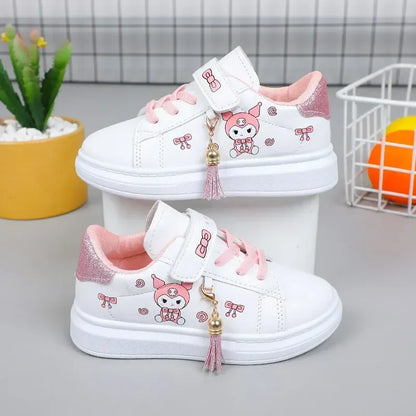 2025 Children's Little White Shoes Girls' Student Flat Bottom Casual Sports Shoes Low Top Spring Korean Plate Shoes