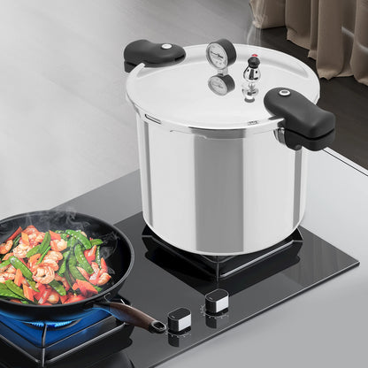 22L Large Capacity Pressure Canned Pot With Pressure Gauge Release Valve, Silver New Model.