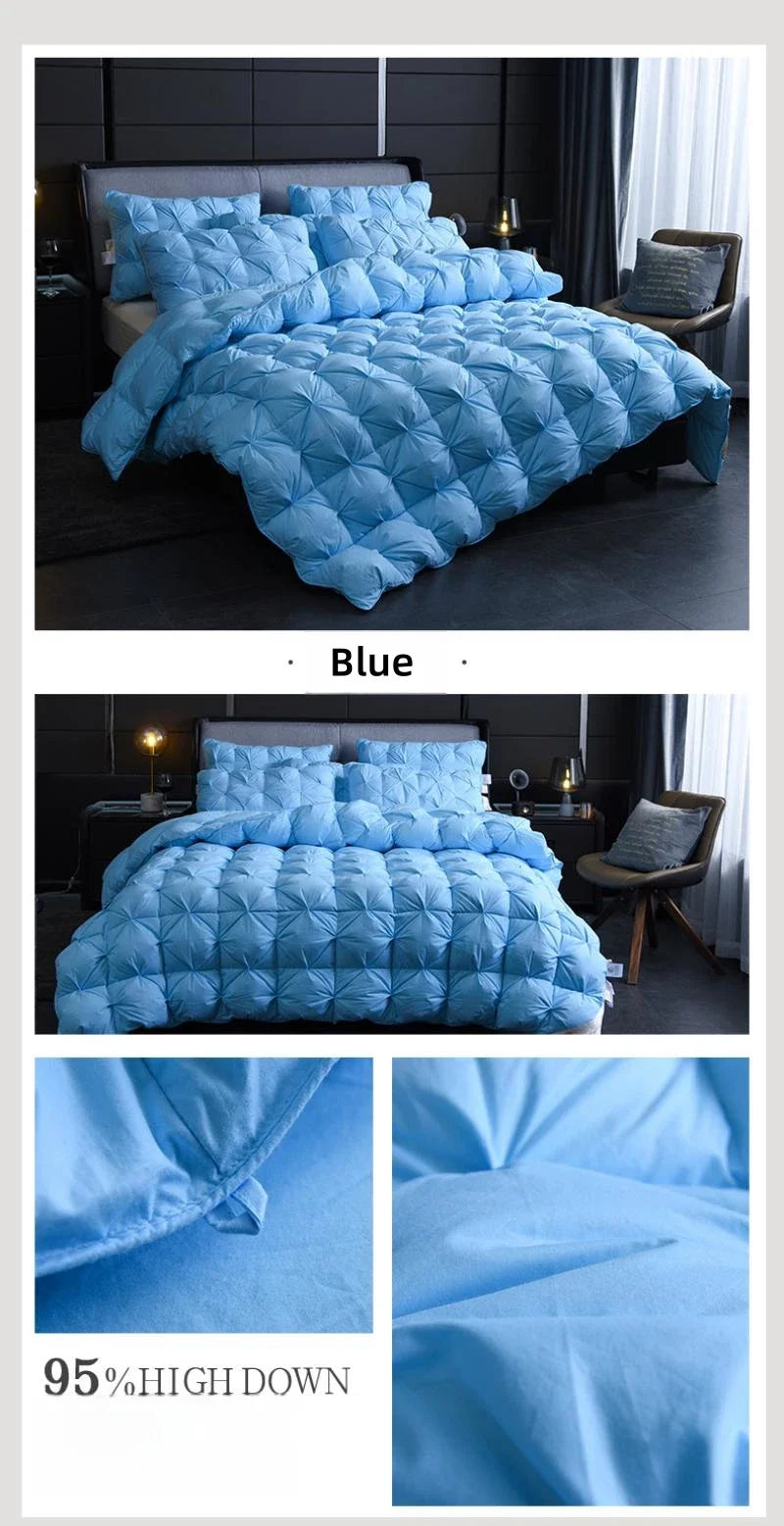 White Goose Down Comforter Warm Winter Thick 3D Bread Bed Blanket Luxury Pinch Pleated Filling for Quilts Single Double Duvet.