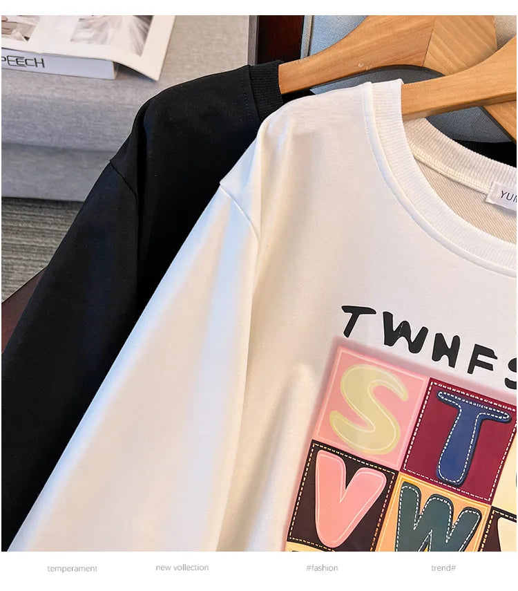 170 kg Plus Größe Damen Büste 170 Frühling Herbst Lose Langarm Druck Brief Pullover Sweatshirts 4XL 5XL 6XL 7XL 8XL 9XL.