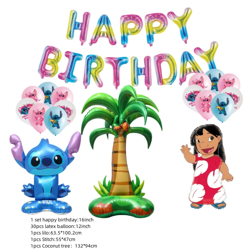 Niedliche Cartoon-Lilo und Stitch-Luftballons, alles Gute zum Geburtstag, Party, Babyparty, Dekorationen, Kindergeschenke, Einweggeschirr