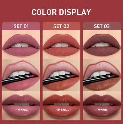 3pcs Matte Liquid Lipstick+Lip Liner Set Lip Glaze Makeup Nude Black Red Velvet Lip Gloss Long Lasting Lip Tint Cosmetics Kits.