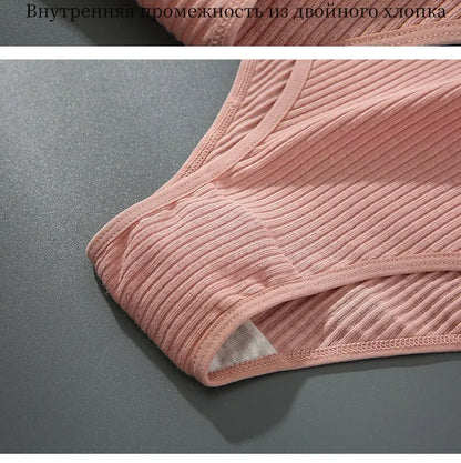 4PCS/Set Summer Solid Color Cotton Panties Female Underpants Sexy Panties for Women Briefs Underwear Plus Size Pantys Lingerie.