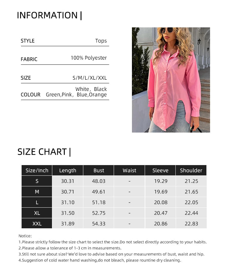 New Long Sleeve Ladies Tops Blouses Button Down Casual Shirt Women Turn-down Solid Collar Loose Blouse Women.