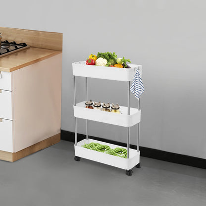 3-lagiges Rollwagen-Regal, bodenstehendes Lagerregal mit 4 Universalrädern, 4 Haken, Küche, Badezimmer, Organizer