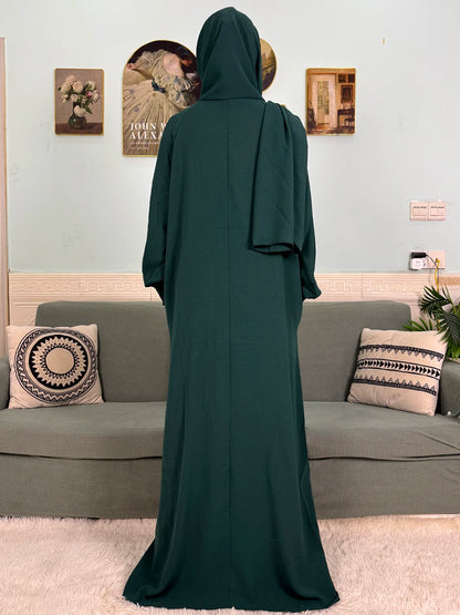 Muslim Abaya Ramadan 2025 For Women Pure Cotton Loose Prayer Femme Robe Elastic Cuffs African Dress With Connected Hijabs Scarf