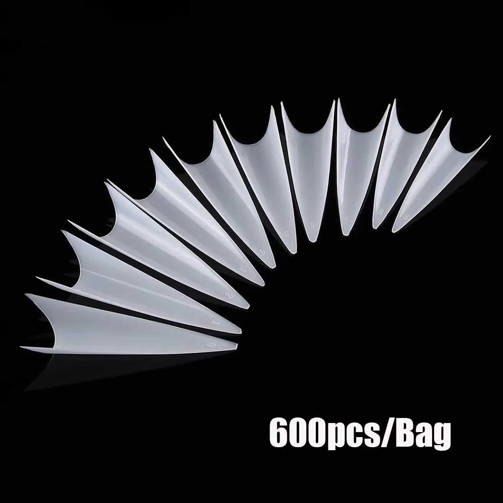 500/600pcs Long Pointed Fake Nail Tips Stiletto Half Cover French Acrylic UV Gel False Nail Extension Press On Nails Manic Tool