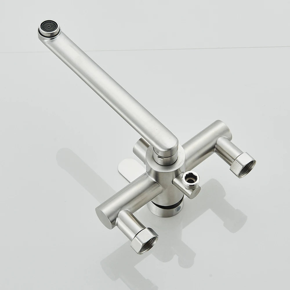 Kitchen Faucets Stainless Steel Wall Mounted Multifunctional Bathroom Basin Faucet Hot Cold  Water Mixer Taps With Spray Gun