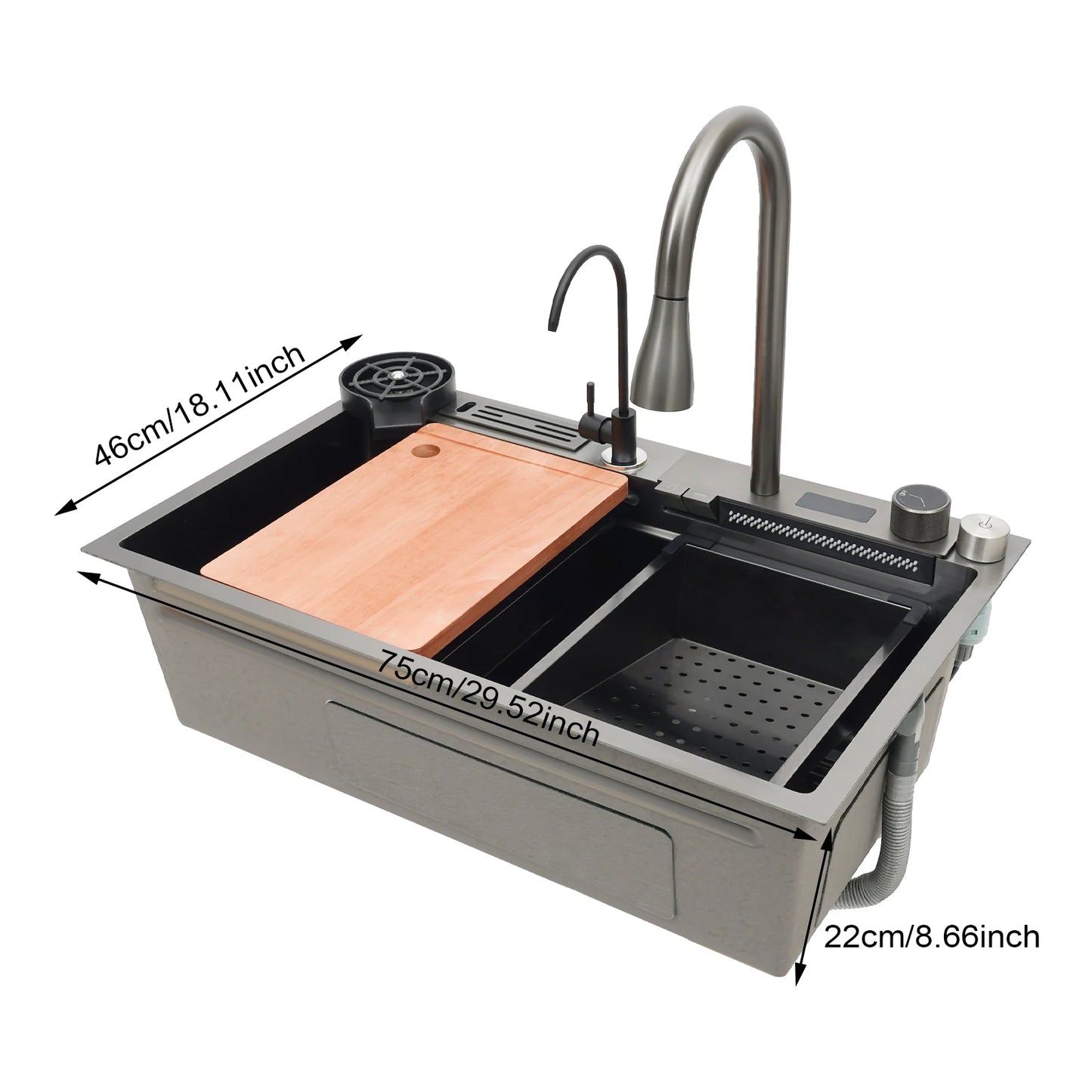 Küchenspüle aus Edelstahl mit ausziehbarem Wasserhahn, Wasserfallspüle mit Digitalanzeige, multifunktionale Küchenspüle für die Arbeitsstation