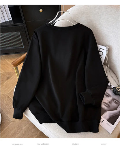 170kg plus size Damen büste Frühling Herbst Winter lose O-Neck Sweatshirt Langarm lässig Top 6xl 7xl 8xl 9xl 10xl 11xl