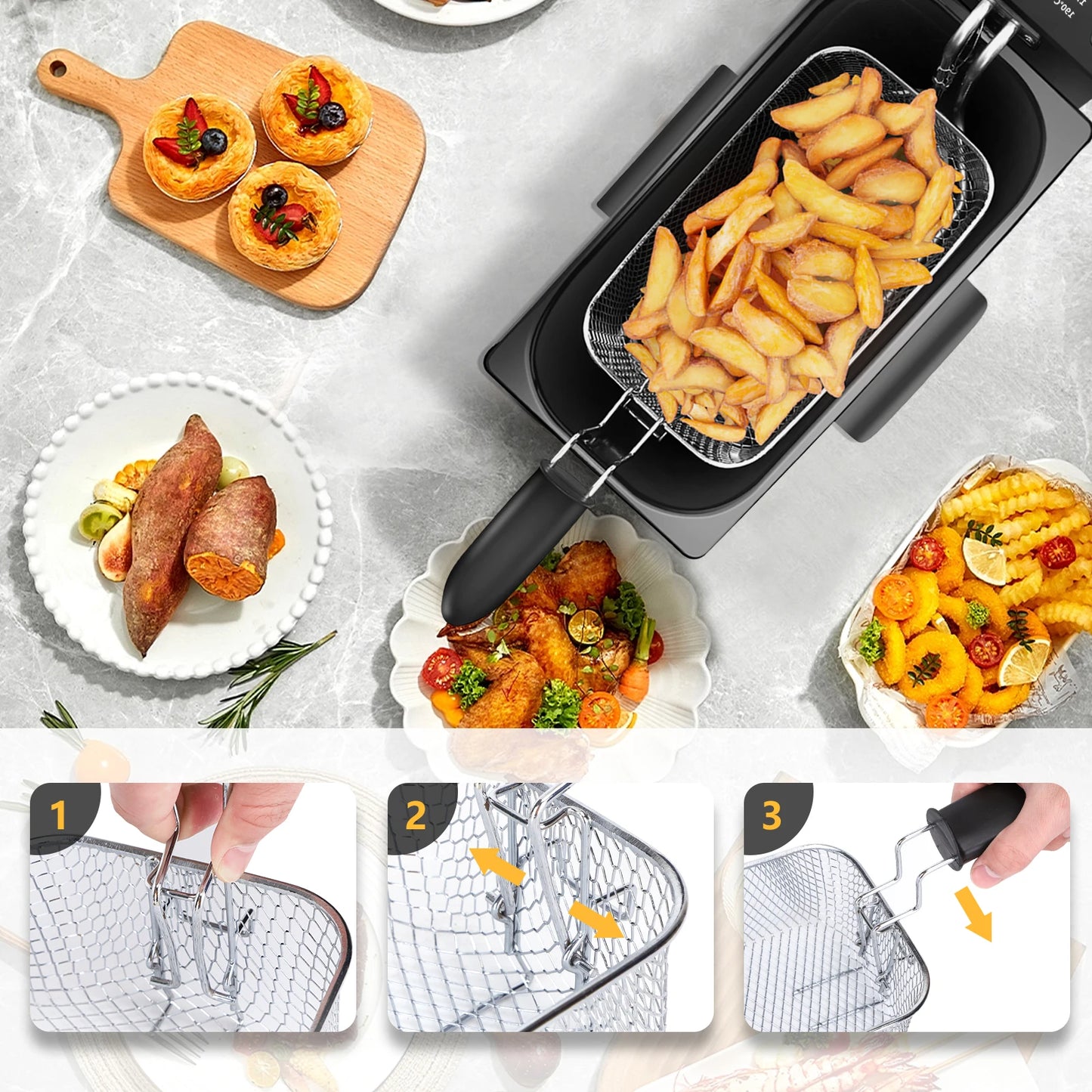 Aigostar Fritteuse 3L， 2200 W， Transparenter Deckel， Herausnehmbare Innenpfanne， Einstellbarer Thermostat， Wedelstahl， BPA-frei