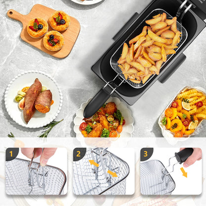 Aigostar Fritteuse 3L， 2200 W， Transparenter Deckel， Herausnehmbare Innenpfanne， Einstellbarer Thermostat， Wedelstahl， BPA-frei