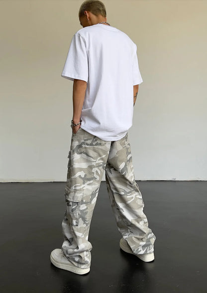 Vintage Amerikanischen Stil Camouflage Hosen männer Lose Gerade Bein Cargo Hosen Casual Hosen Hip Hop Streetwear Waschen.