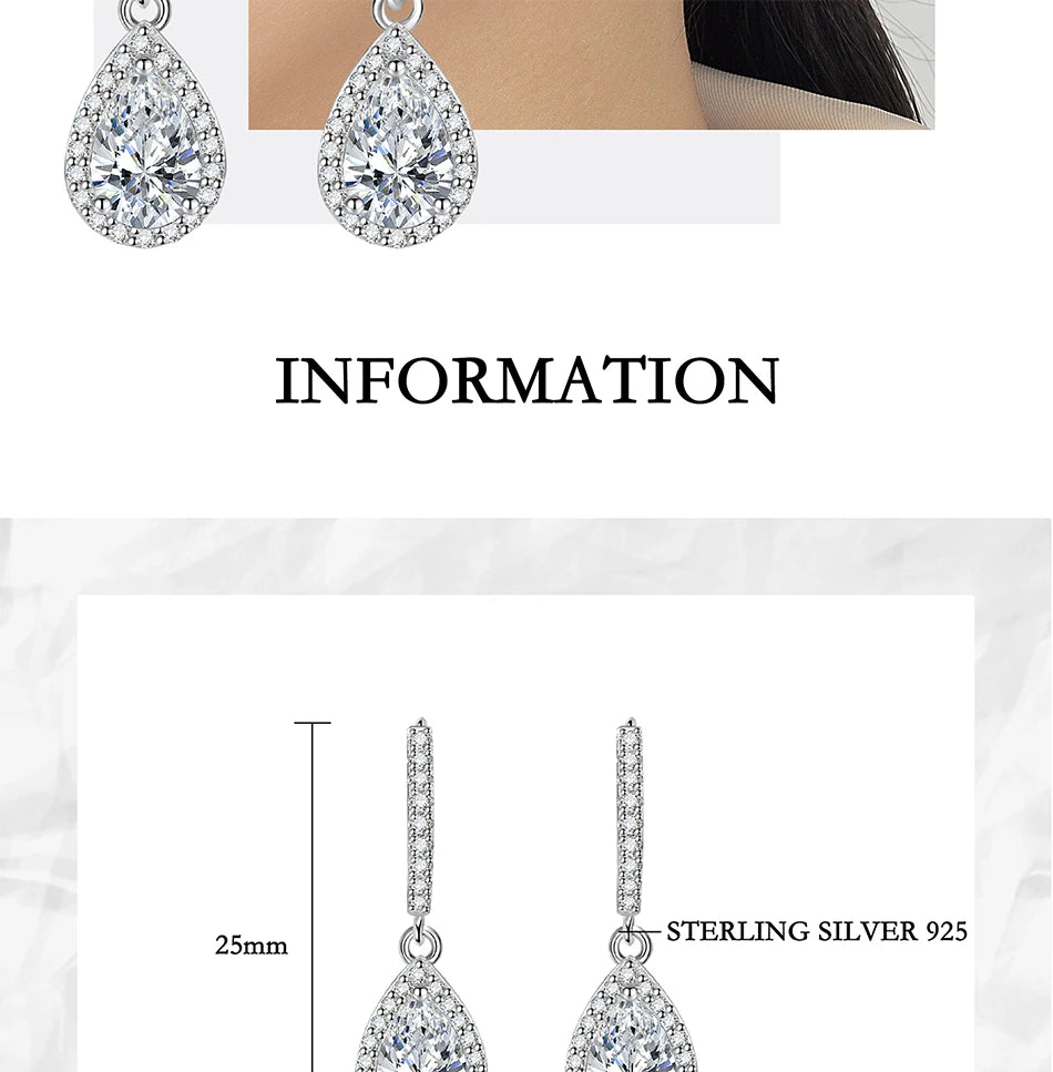 PERFANY 1CT Pear Cut Moissanite Earrings for Women S925 Pure Silver Laboratory Cultivated Diamonds Elegant Wedding Jewelry.