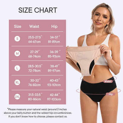 Menstrual Panties Bamboo Fiber Reusable Breathable 4-Layer Leakproof Protection Period Underwear Fast Absorbent.