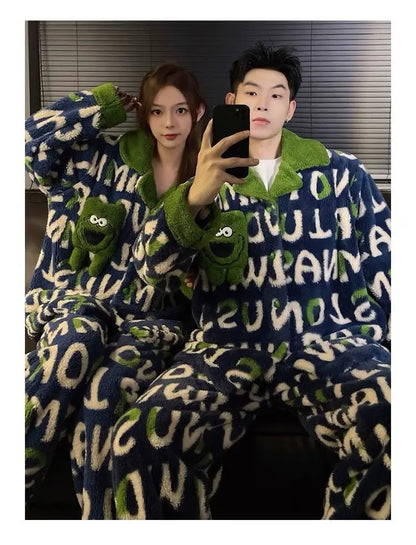 Winter Fleece-gefüttert Verdickte Korallen Fleece Pyjamas Für Männer Lange Plüsch Geeignet Für Oberbekleidung Hause Tragen Paar Pyjamas Set für.