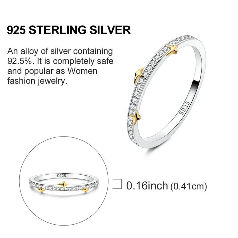 VAMO Original 925 Sterling Silver Woman Rings Gold Star Stone Rings Sparkling Wedding Rings Girls Jewelry Anniversary.