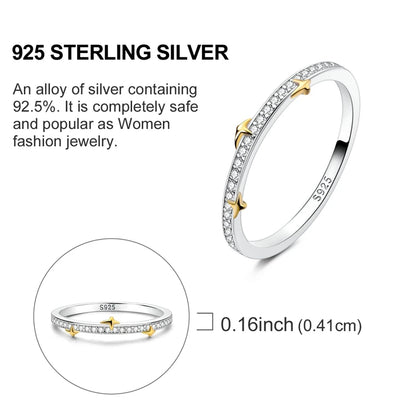 VAMO Original 925 Sterling Silver Woman Rings Gold Star Stone Rings Sparkling Wedding Rings Girls Jewelry Anniversary.