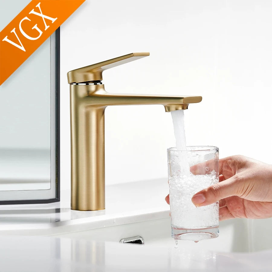 VGX Bathroom Faucets Luxury Gold Basin Mixer Sink Faucet Gourmet Washbasin Tapware Hot Cold Water Tap Brass Chrome Black Grey
