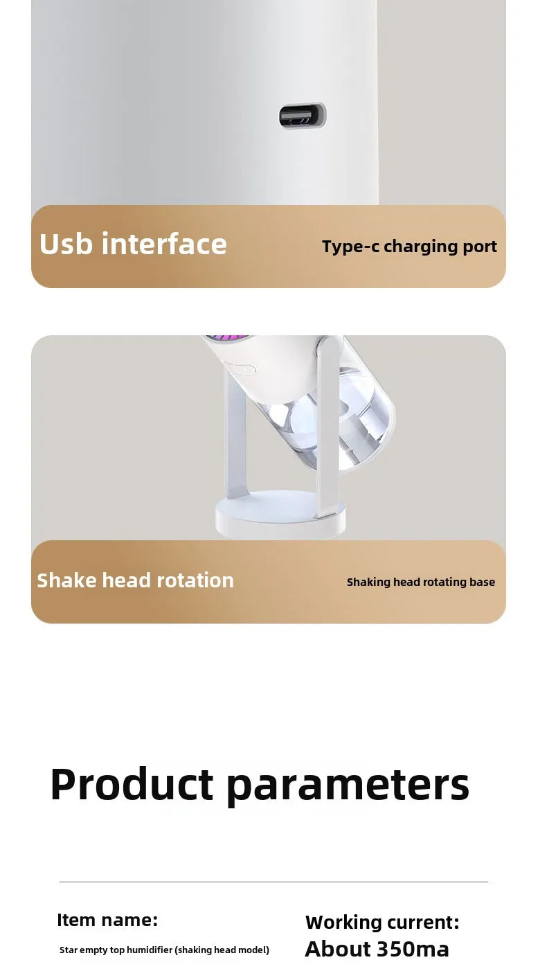 Air Humidifier Portable Humidifier with Rotating Mist & Starry Light USB Car Humidifier Smart Humidifier for Home Office Travel
