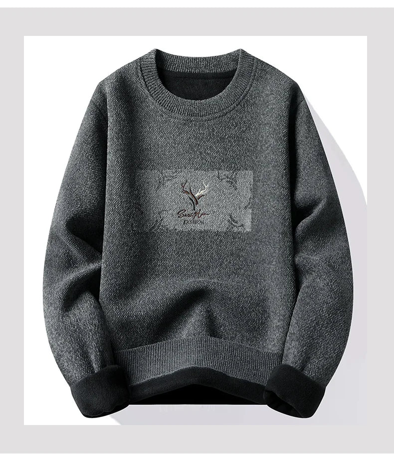 New Mens Fleece Sweater Thickened Pullover Fleece Lined Autumn Winter Crew Neck Jumpers Fashion Knitwear.