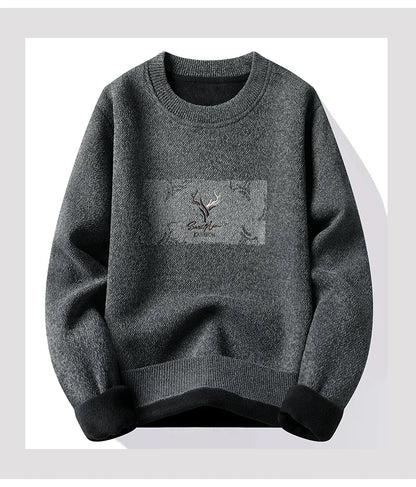 New Mens Fleece Sweater Thickened Pullover Fleece Lined Autumn Winter Crew Neck Jumpers Fashion Knitwear.
