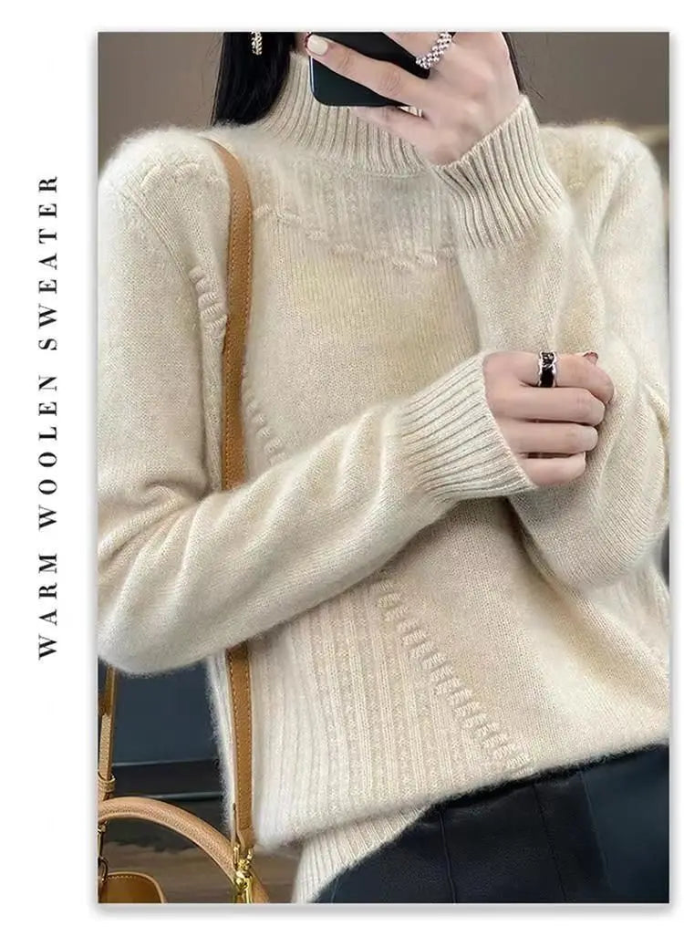 2024 herbst Neue Lose frauen Halb-rollkragen Verdickt Einfarbig Einfache Häkeln Beiläufige Gestrickte Pullover Pullover Top