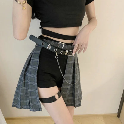 Female Punk Skirt Gothic Style Plaid Irregular Skirts Women Asymmetrical High Waist Pleated Mini Skirts sexy skirt for sex.