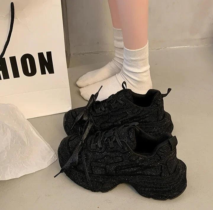 Top Quality Sneakers Women Skate Shoes Rhinestone Women Loafers Platform Fashion Shiny Women's Casual Shoes Crystal Sneaker