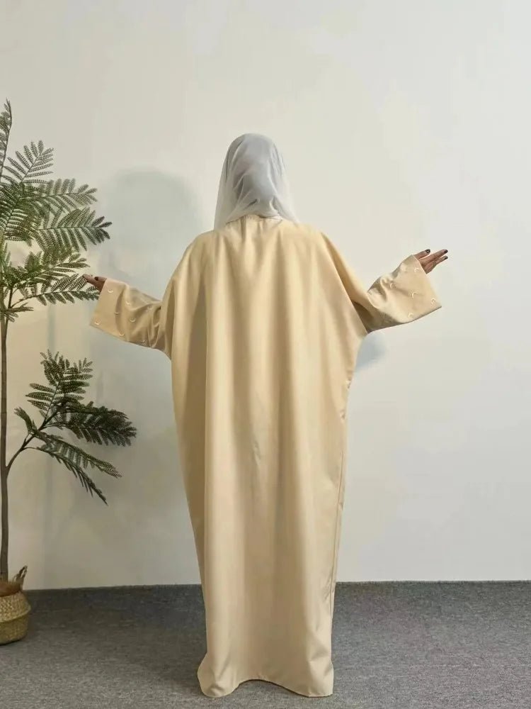 Lose Kaftan muslimischen Abayas Frauen islamische Kleidung Mond Stickerei offene Front Abaya Langarm Maxi Länge Kleid Frauen Jilbabs.